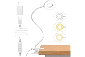 iZELL Lampa do czytania 23 LED z ładowarką USB Lampa z zaciskiem-3 kolory i 10 jasności, 70 cm blokuje 99,99% niebieskiego światła lampa biurkowa z zaciskiem do książki, pracy, łóżka, stołu - biała