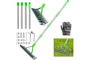 TUIBEIDAMAI Rateau Scarificateur Gazon, Scarificateur Gazon Manuel avec Manche 170 cm, Râteau De Scarification, Scarificateur Gazon à Main, pour Désherber, Fertiliser Lawn