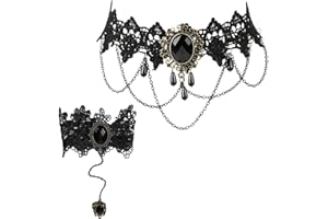 ZOKJSW Czarny gotycki koronkowy naszyjnik choker kryształ górski punk tatuaż koronkowy naszyjnik wampir kropla wisiorek dla kobiet dziewcząt impreza cosplay kołnierz, Taglia unica, Stal nierdzewna,