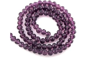 PERLIN Cuentas checas de cristal de Bohemia facetadas y redondas, tamaños de 4/6/8/10 mm, colores a elegir (amatista), 6 x 4 mm