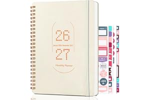 2026-2027 Planner, Daily, Weekly, and Monthly Organizer, Hardcover Spiral Bound Planner with Inner Pocket, A5 Size, Perfect for School, Office, and Home (Beige)