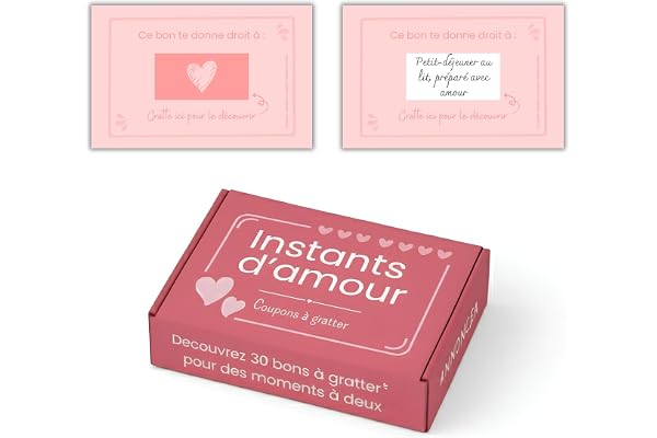 Bons à gratter couple | 30 activités à faire en amoureux | Carte à gratter | Idée cadeau couple Saint Valentin, Noël