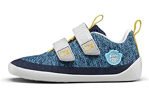 Affenzahn Barfußschuh Knit Happy mit Klettverschluss, Vegan, Rutschfest, Flexibel, Reflektierend, besonders leicht in Größe 21-32 Pinguin - Blau