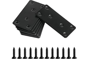 MUZHUPGUZ 10 x Edelstahl Flachverbinder Schwarz, Lochplatten Metallplatten, Holzverbinder Flachwinkel, Flacheisen Gelocht, Flache Ecke Bracket Verbindungsplatte Verbindungsblech, mit 60 Schrauben, 80x40x1.7mm