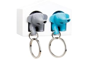 QUALY Duo (blanc-bleu-gris) Porte-clés avec 2 porte-clés éléphant avec sifflet
