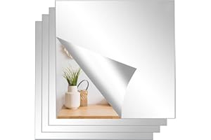 QUIIEOSKIA 4 sztuki samoprzylepnych luster do naklejania, 20 x 20 cm, akrylowe lustro ścienne, grubość 2 mm, dekoracyjna folia lustrzana, lustro ścienne do łazienki, salonu, sypialni, szafy