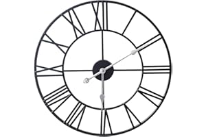KLASS HOME COLLECTION Klass Home 60cm Black Metal Large Wall Clock INDOOR / OUTDOOR | Silent Non-Ticking Roman Numerals Clocks For Living Room | Bedroom, Kitchen, Garden Clock | Home Decor