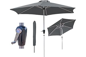 GlamHaus Garden Parasol Tilting Table Umbrella, UV40+ Protection, 2.7m, Includes Protection Cover, Crank Handle, Gardens and Patios - Robust Aluminium, Sand, Green, Cream, Grey, Khaki