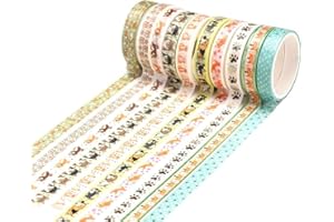 YUBX Maigre Or Washi Tape Set Masking Tape Ruban adhesif decoratif pour Scrapbooking Artisanat de Bricolage 8MM de large (Dog Theme)