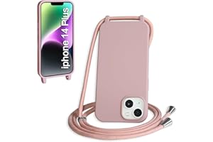WenBaby Handykette für iPhone 14 Plus Hülle mit Band,Handyhülle mit Schnur zum Umhängen Silikon Seil Necklace Schutzhülle mit Kordel Tasche Case TPU Bumper für iPhone 14 Plus- Sandrosa