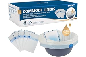 Sameky Commode Liners with Absorbent Pads | Value Pack 25 Count Universal Fit | Bedside Commode Liners Disposable and Pads for Adult Commode Chairs(25Bags + 25Pads)