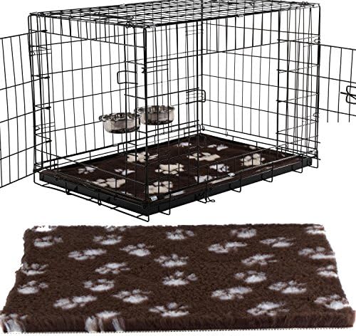 Dog Crate Cage Medium 30" With Vet Style Mat Bed &amp; Two Dog Crate Stainless Steel BowlsMetal Folding Training Cage With Metal Tray (Design 3 Deluxe Plus Cage, Size 2 - 30" Medium)