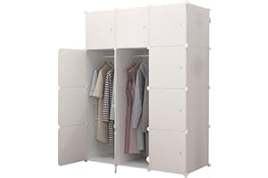MAGIC SELECT 𝗔𝗿𝗺𝗮𝗿𝗶𝗼 𝗠𝗼𝗱𝘂𝗹𝗮𝗿, Estantería de Módulos, Organizador Modular de Ropa Ropero para Hogar, Estante de Almacenamiento para Dormitorio, 12 Módulos, 2 Barras, 140x105 cm, Color Blanco
