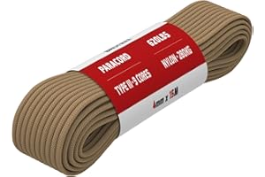 BROTREE Paracorde 4mm 9 Brins Corde en 100% Nylon (15m, 30m, 50m) Type III Corde Parachute pour Survie, Extérieur, Bricolage - 280kg Charge de Rupture (Tannée, 15m)