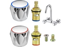 DYMHQ 4 Stück Keramik-Scheibenkopf, Universal-Kartuschen mit 20 Zähnen, Messing-Ersatz-Wasserhähne, für Haus und Badezimmer, warm und kalt