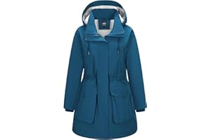 Outdoor Ventures Damen Regenjacke Lange Wintermantel mit Kapuze Frauen Wasserdicht Windbreaker Verdickene Warm Outdoorjacke Funktionsjacke für Wandern Laufen Sporten