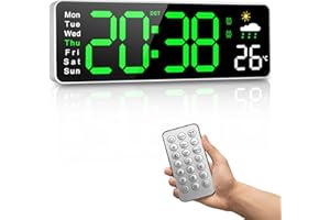 TOVE KNIGHTY Orologio da Parete Digitale,12" Grande Orologio Digitale Con Telecomando,Multifunzionale Orologio da Parete da Può Testare le Previsioni Meteorologiche Sull'umidità,Per Soggiorno Ufficio aula,Verde