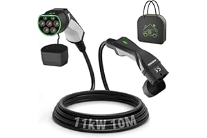 EIDYBOX Type 2 Câble de Recharge Voiture Electrique 11KW 10M Triphasé 16A Cable Type 2 avec Sac de Transport, Compatible avec Model 3 S X Y, Zoe, e-Tron, i3, i4, i7, IX, ID.3, ID.4, ID. 5