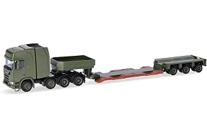 Herpa lastbilsmodell Scania CR 20 HD lågbyggd trailer "Danish Army" (DK), miniatyr i skala 1:87, Military, samlarföremål, til