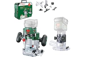 Bosch Home and Garden Défonceuse plongeante/de coupe 2en1 sans fil Défonceuse AdvancedTrimRouter 18V-8 (pour les bords, fentes, motifs créatifs ; 2 bases, accessoires, boîte de rangement)