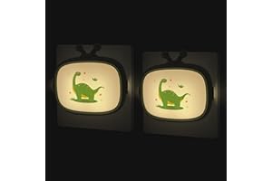 Annmore Luz Infantil Nocturna Enchufe, 2 Piezas Dinosaurio Lámpara Noche para Infantil Habitaciones, Luces Quitamiedos Bebé Pared, Punto LED para Escaleras, Decoración Dormitorio Niña Recien Nacido