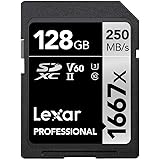 Lexar Professional 1667x 128 GB SD Kort, SDXC UHS-II Minneskort, Upp till 250MB/s Läs, 120MB/s Skriv, Class 10, U3, V60, SD f