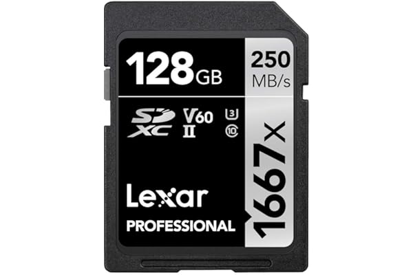 Lexar Professional 1667x Carte SD 128Go, Carte Memoire SDXC UHS-II, Jusqu'à 250 Mo/s en lecture, Class 10, U3, V60, SD pour photographe professionnel, vidéaste, passionné (LSD128CB1667)