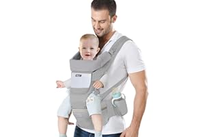 IULONEE Porte-bébé avec Siège de Hanche Ergonomique Nouveau-né Porte-bébés Ventraux Réglable Multifonctionnel Avant et Arrière pour Enfant de 3 Mois à 3 Ans (3-20 kg) Gris