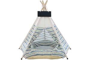 Vinnykud Tipi Zelt für Haustiere Hundezelt aus Baumwollleinen Hundezelt Abnehmbar und Waschbar Haustier Zelte Häuser mit Kissen Katzenzelt Wegklappen Möbel Hundebett Katzenbett 40x40x50cm