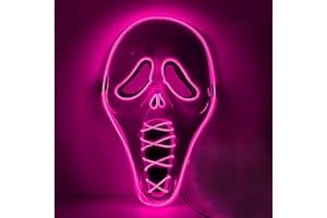 DONGZQAN Scream LED Mask With Multiple Light Modes, Ghostface Halloween Costume for Men, Adults, Kids, Boys - Anonymous Neon Mask Gift