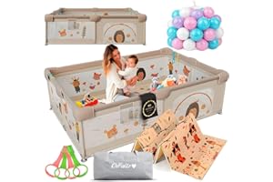 DeFieltro Parque Infantil Bebe del Bosque 150x180 - Corralito Bebe con Malla de Animales Transpirable Alfombra Acolchada +60 BOLAS +4 Anillas - Corral Plegable Baby ANTIDESLIZANTE (150 x 180, Bosque)