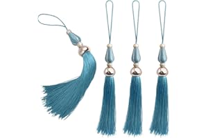 Kuasting 4pcs Handmade Soft Silky Tassels, 11.5 Inch Handmade Tassels Bookmarks for DIY Crafts Jewelry Making,Graduation Clothing Sewing, DIY Craft Accessory,Tags (Blue)