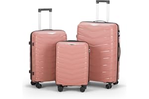 Karl home Luggage Set 3 Piece, PP Hard Shell Suitcase with Spinner Wheels & TSA Lock, Lightweight Carry on Suitcase Set 20in Carry-on 24in 28in Checked, Rose Gold