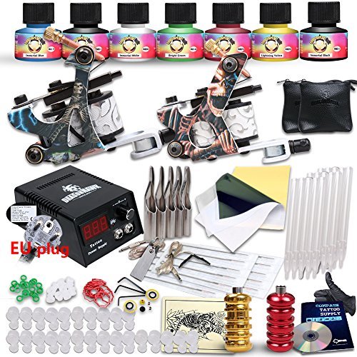 Professional Tattoo Kit 2 Tattoo Machine Guns 7 USA Inks Power Supply Foot Pedal Needles Grips Tips Tattoo Accessories D53EUYMX