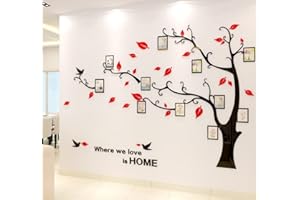 GUANGMU 3D Albero Adesivi Fai da te Albero Adesivo da Parete Cornici per Foto Sticker Decorazioni Albero Della Vita da Parete per Soggiorno Camera da Letto Adesivo Muro (Rosso Sinistra,M: 150*210CM)