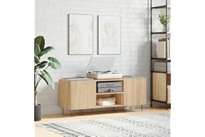 prissent Mobile Porta Dischi Rovere Sonoma 121x38x48cm Legno Multistrato Libreria Legno Porta Dischi Vinile Libreria Stretta Mobile Basso Mobile Salotto Mobiletto TV Scaffale Porta CD
