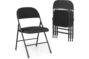 RELAX4LIFE Lot de 4 Chaise Pliante Interieur en Métal, Chaise Pliante Salle a Manger en Similicuir, Chaises de Salon Pliantes, Légère, Compacte, Aucun Montage, pour Réception Réunion Conférence