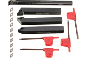 VeYocilk 1/2"12mm Indexable Lathe Tool Holders–4PCS Metal Boring Bar Turning Tool Holders & 10pcs DC070204 Carbide Inserts for Cutting Threading Grooving
