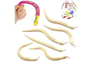 ARTSPER 8 Pcs Wooden Snake Natural Unfinished Wooden Wiggly Snakes - 12” Flexible Timber Snake - Blank Canvas - Animal Model Crafts Toys for Kids Arts and Crafts Themed, Halloween Prop, Birthday Party Supply