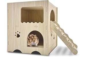 EYKSTA Hamster Haus Holz, Mehrkammernhaus, Spielplatz, 2 Etagen mit Leiter, Haus für Zwerghamster Rennmäuse Goldhamster Degus 20 * 14 * 21 cm