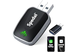 Spedal Adaptador Android Auto CarPlay Inalámbrico para Coche, Compatible con Autos Desde 2016+, iOS 10+ y Android 11+, USB-C/A, Conexión Estable, Plug & Play (Negro)