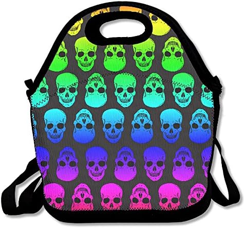 Rainbow Cool Skull Lunch Tote Bag Picnic Lunchbox Insulated Reusable Container Organizer Form Adults, Kids