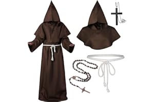 HARNYLOOM Disfraz de Monje Sacerdote Traje con Capucha Túnica Medieval Disfraces Cosplay de Halloween Carnaval Cosplay para Adultos