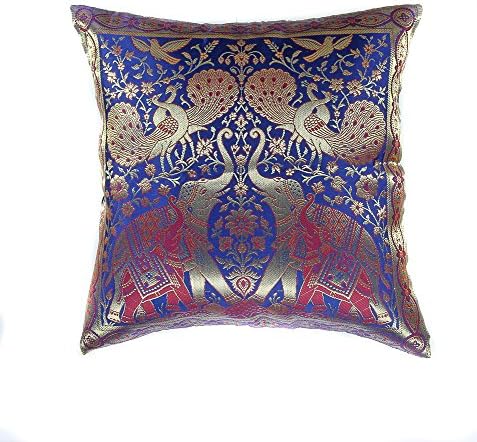 Narphosit India Style Elephant Peacock Throw Pillow Cover Decorative Sofa Couch Cushion Cover Zippered 16x16 Inch (40x40 Cm) Blue