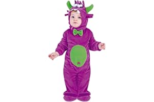 Rubies Disfraz de Mon-Tua Lila para niños, talla bebé 6 a 12 meses y de 1 a 2 años de edad, Mono con pies y gorrito con cuernos y ojos, halloween, navidad, carnaval y cumpleaños.