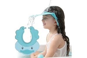 EINESIN Blu Doccia Cap per Bambino, Sicurezza Cappello da Bathing, cappello con visore regolabile morbido per neonati e bambini, Proteggi occhi, bocca, orecchie(per 0.5-12 anni di età)