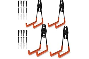 BAYINBROOK Ganci per garage,Gancio da Muro per Carichi Pesanti,salvaspazio portabici da muro,per Organizzazione di Carichi Pesanti,Sedie Pieghevoli, Scal e, Biciclette, Utensili Elettrici (Arancia 4 Pezzi)