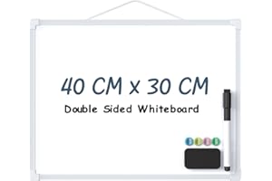 KTRIO Small White Board Dry Erase Board, 40 CM x 30 CM Double-Sided Magnetic Whiteboard with Markers & Magnets, Portable Whiteboard and Pens for Wall, Students, Planning, Drawing, to-Do List