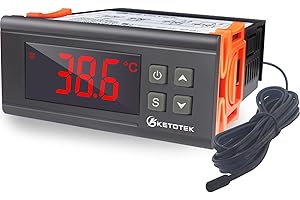 KETOTEK Temperaturregler 230V, Digitaler Thermostat mit Fühler, Temperaturschalter Heizung Kühlung für Gewächshaus Kühlschrank Aquarium