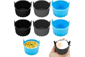 Hojalis 6 Pezzi Pirottini per Friggitrice ad Aria, Stampi per Uova in Camicia, Stampi per Uova con Friggitrice ad Aria, Pirottini Muffin Riutilizzabili, per Budini, Uova, Focaccine, Cupcake